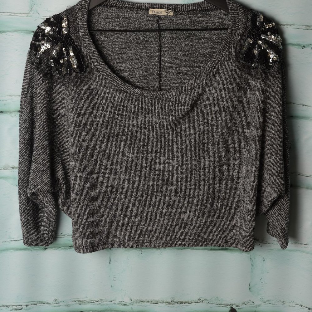 Gray crop Top with black sequin
